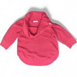89th + Madison Snap Cowl Neck Sweater – Pink – Size L – Chunky Knit, 3/4 Sleeve,